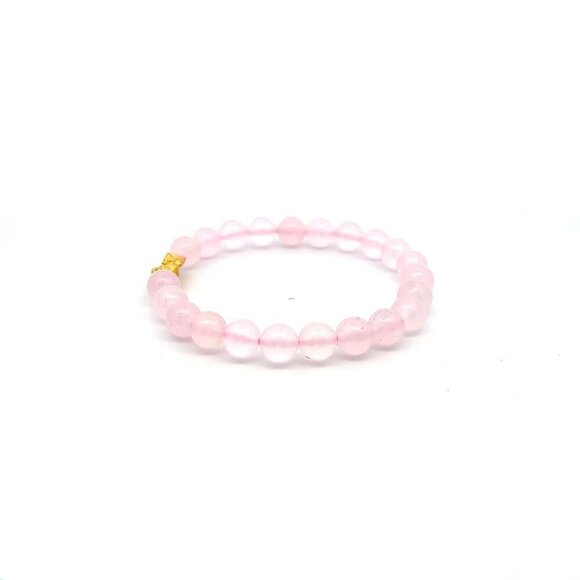 24K Gold Piyao Pixiu Lucky Charm Bracelet Gemstones Rose Quartz 8mm S6.75" - Picture 4 of 5